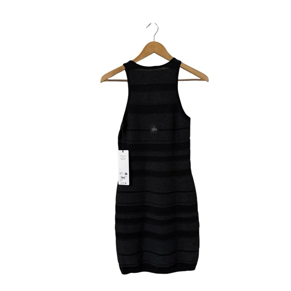 NWT ALO YOGA Sport Play Striped Black Knit Dress